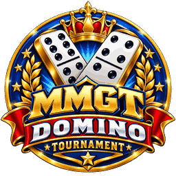 MMGT Domino Tournament round logo featuring domino tiles and a crown in blue, red and gold.