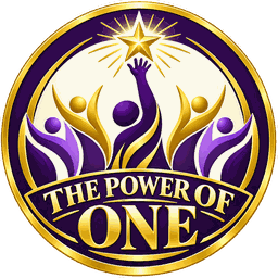 The Power of One Campaign round logo in purple and gold.